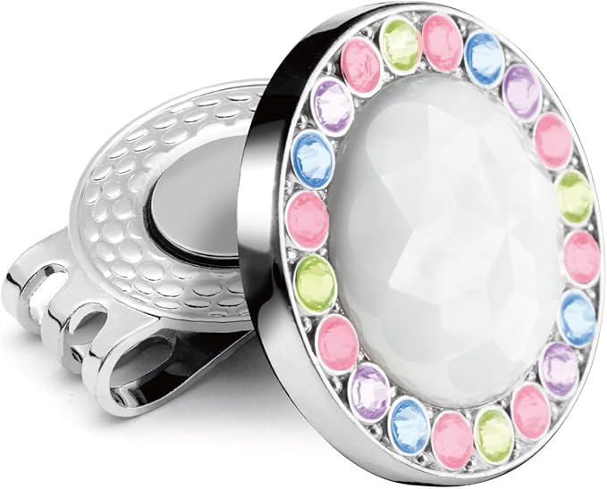 Golf Ball Marker Hat Clip with Ceramic Crystal Ball Marker (20mm Small Size) Gifts Accessories for Golfers