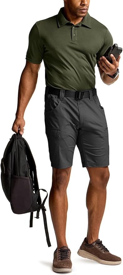 CQR Men's Polo Shirts, Tactical Short Sleeve Golf Performance Shirts, Lightweight Dry Fit UPF 50+ Pique