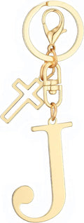 Gold Initial Keychain for Women A-Z Letter Cross Keychains Alphabet Key Chain bag Accessories Gift for Christian