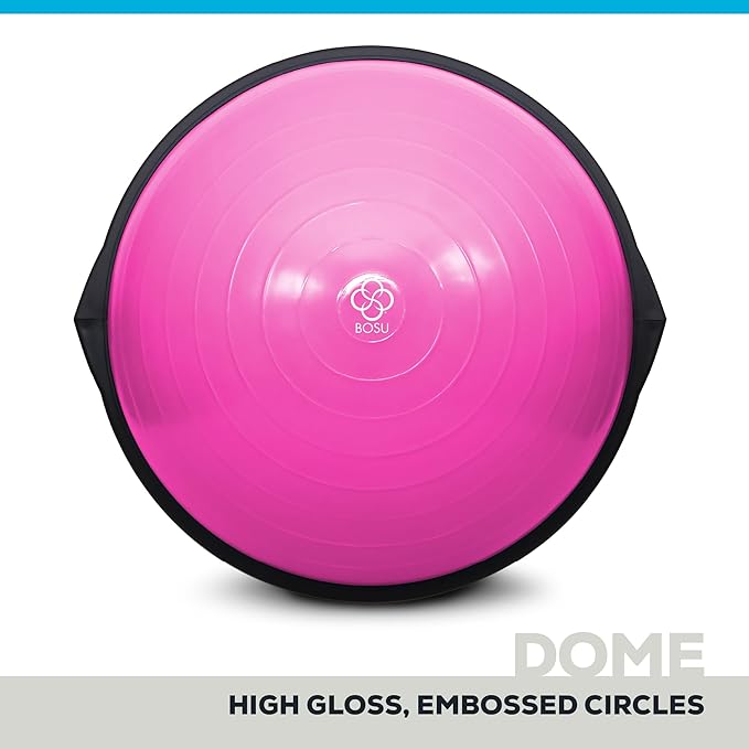 Bosu Balance Ball Exercise Trainer, Home Gym Equipment w/ Guided Workouts & Pump, 26", Blue - Inflatable Fitness Platform for Strength Training, Standing, Balancing, and Core Workout