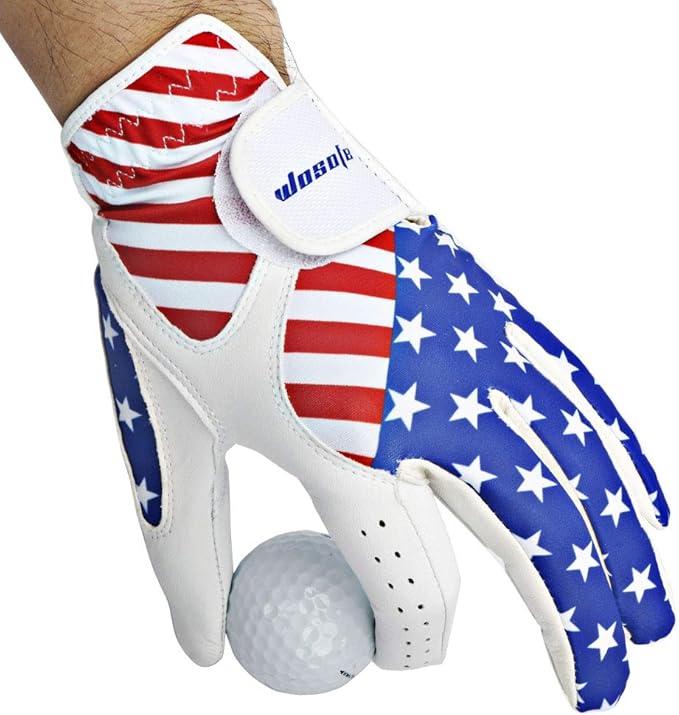 wosofe Golf Gloves Men's Left Hand Cabretta Leather with Score Counter USA Flag White Soft Breathable Professional Mini
