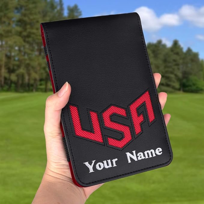 Golf Scorecard Holder & Yardage Book Cover, Golf Accessories Black Premium Leather Yardage Book Holders Cover