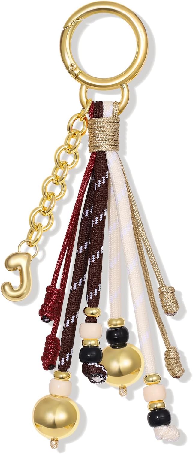 KissYan Christmas Initial Bag Charm for Women, Colorful Rope Purse Keychain With Puffy Letter, Handbag Charm for Backpack