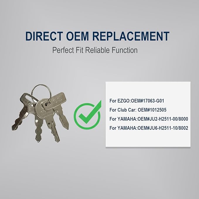 Hather Universal Golf Cart Key Set – 8 Replacement Keys for EZGO, Club Car, Yamaha+ 4 Key Rings – Compatible with OEM# 1012505, 17063-G1, JU2-H2511-00, JU6-H2511-10