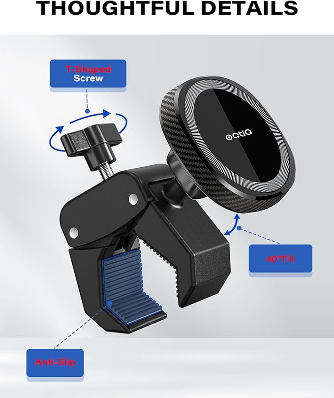 OQTIQ Phone Holder for Peloton Exercise Bike, Heavy-Duty Clamp & 17 N54 Strong Magnetic Phone Mount for Treadmill, Spin Bike, Golf Push Cart, Stroller, Fit for MagSafe iPhone 12-17 Series