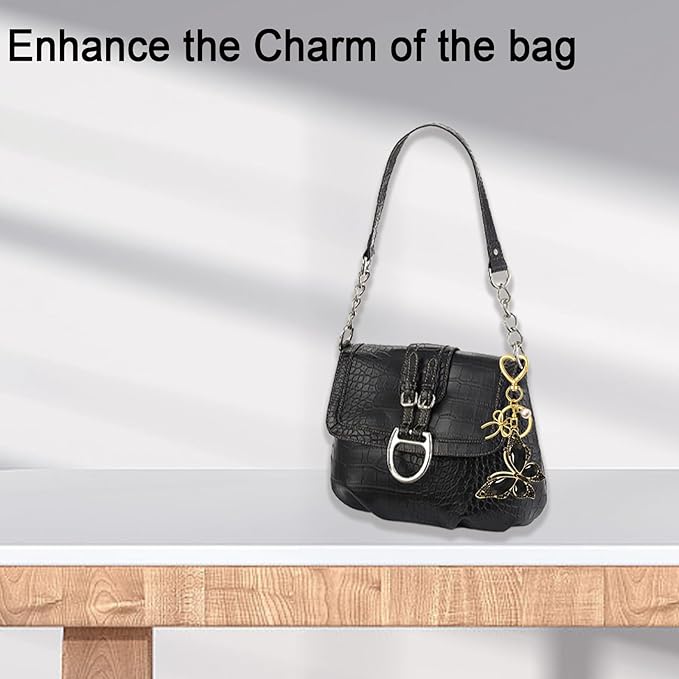 Bag Charm Keychain for Women: Cute Bow Keychains with Diamond Butterfly Pendant, Bags Purse Key ring Accessory