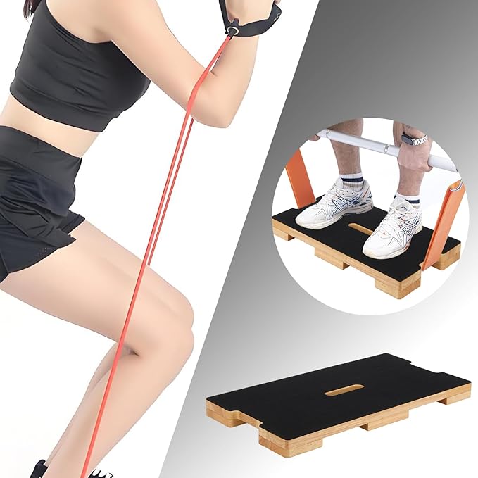Wood Fitness Board, Resistance Band Workout Footplate, Resistance Band Foot Plate with Non-slip Design for Training, Stretching, Balance, Flexibility Exercise for Home Gym