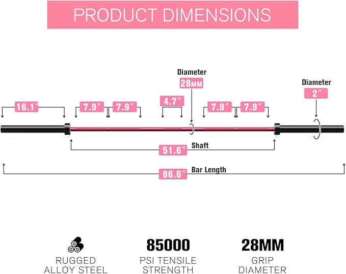 RITFIT 7FT Olympic Barbell for Strength and Weightlifting Training - 2 Inch Olympic Bar for Squat, Deadlift, Bench Press, Curl, Overhead Press - 500lbs/1000lbs/1500lbs Capacity