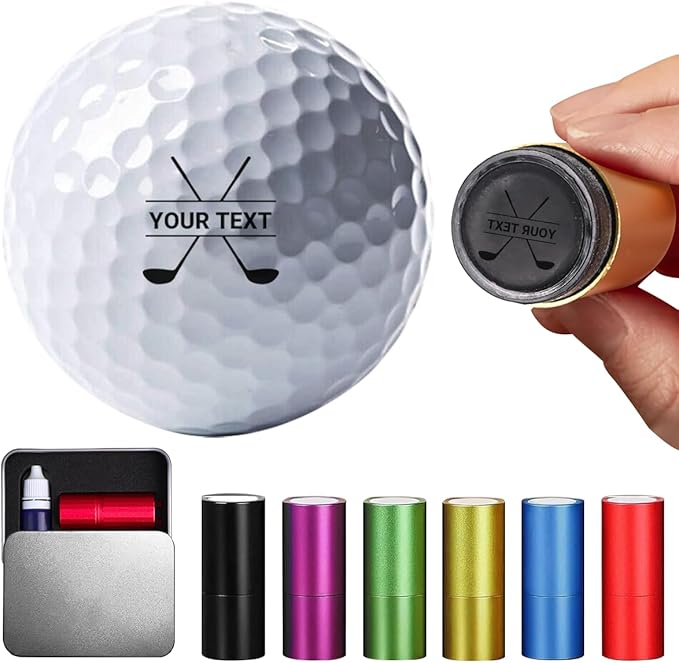 Personalized Golf Ball Stamp Custom Name Logo Monogram Self-Inking Stamper Reusable Waterproof Quick-Dry Golf Ball Marking Gifts for Golfers Dad Husband Boyfriend, 20 Designs Options