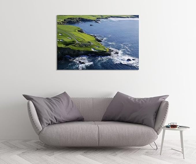 Pebble Beach Golf Course Canvas Wall Art for Living Room Bedroom Bathrooom Home Decorations California Coastal Golf Course Picture Poster Framed Artwork Ready to Hang(28''H x 44''W)