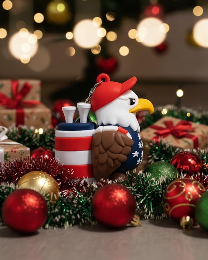 Eagle Caddy Golf Tee Holder, Includes 8 USA Themed Golf Tees, Fun Golf Accessories for Men and Women, Stylish Golf Bag Accessory and Golf Gift