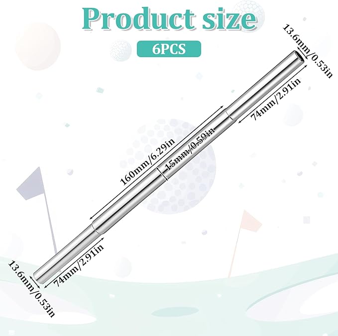 6Pcs Golf Club Extension Steel Shaft, for Iron Wooden Golf Repair and Replacement of Equipment Parts