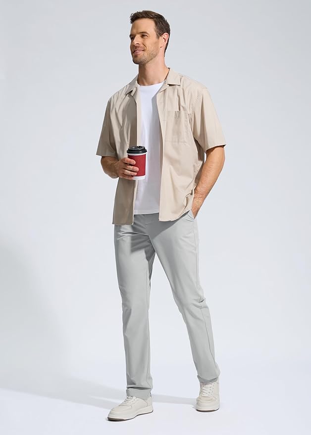 Pudolla Men's Golf Pants Stretch Work Dress Comfy Pants 30"/32"/34" Lightweight Quick Dry Casual Slacks Trousers with Pockets
