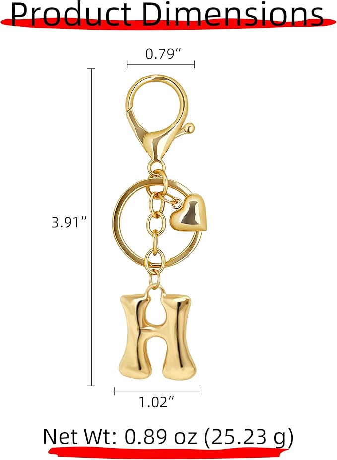 Gold Bubble Heart, Cherry, Bow & More Designs Letter Initial Keychain Bag Charms – Cute Purse Charms for Handbags