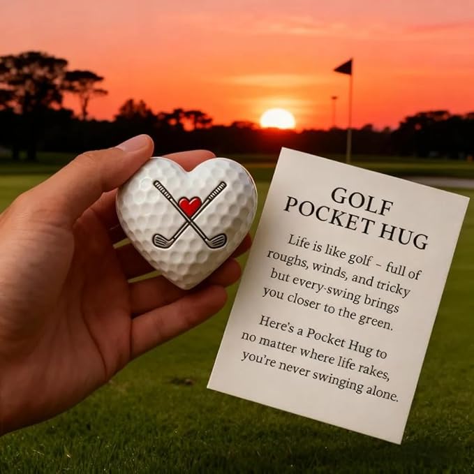 Golf Pocket Hug,Heart - Shaped Golf Ball Decor with Inspirational Card,Motivational Golf Ball Marker, Golf Gift for Men Women Golfers (1pcs)