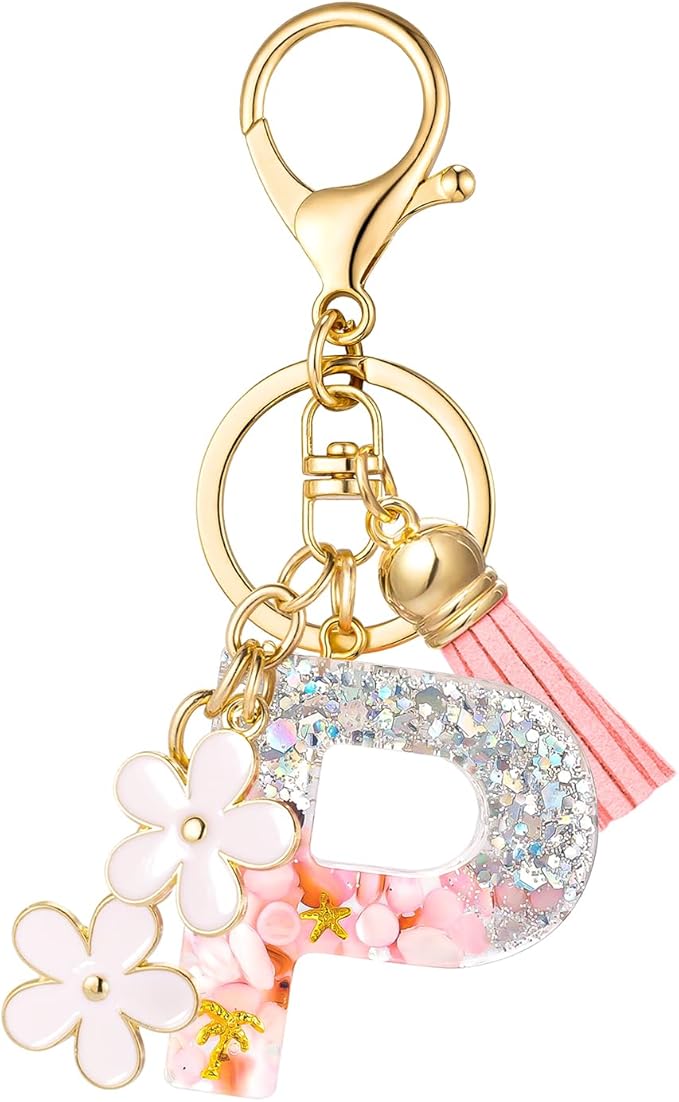 SELOVO Girls Pink Flower Chain Cute Keychain Initial Keychain Key Chain for Women