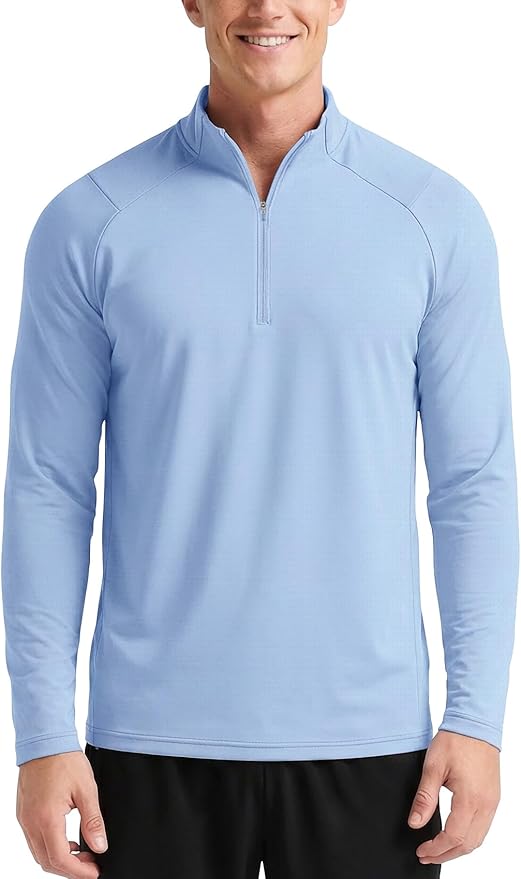 Zengjo Mens Quarter Zip Athletic Pullover Mid-Weight 1/4-Zip Running Workout Shirt Moisture Wicking