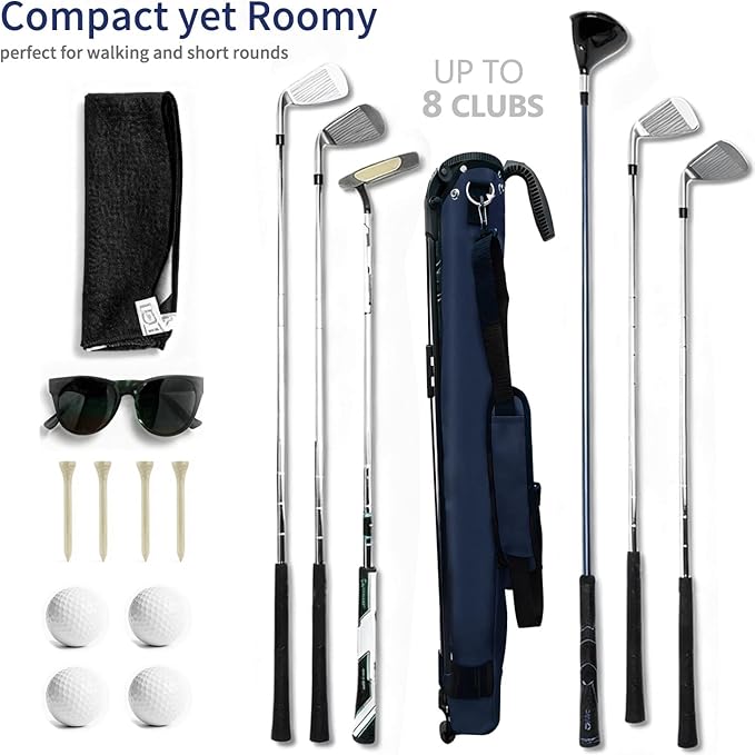 Lightweight Golf Stand Bag, Portable Golf Carry Bag with Stand, 2-Way Divider Practice Bag with Padded Strap, Compact Pencil Golf Bag for Driving Range, Par 3 & Short Rounds