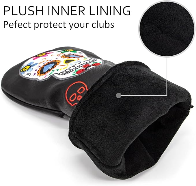 Montela Golf Club Covers,Colorful Skeleton Putter Cover Driver Covers Fairway Wood Headcover Hybrid Cover Leather Blade Putter Headcover Mallet for Brand