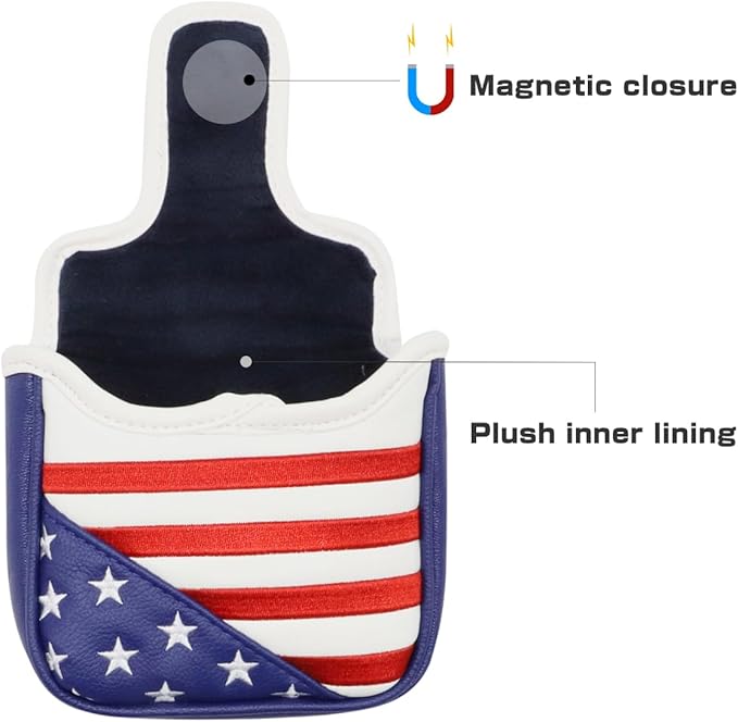 Golf Putter Cover USA Mallet Putter Headcover with Magnetic Closure Leather Golf Club Covers for Most Brand