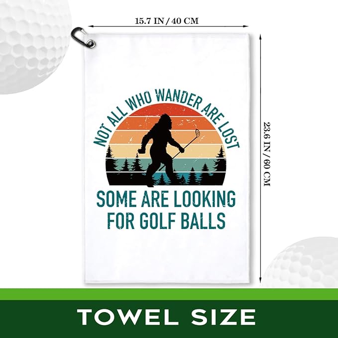 Not All Who Wander are Lost Polyester Printed Golf Towel for GolfBag, Funny Golf Gifts & Accessories for Men Women Golfs Fan Dad Grandpa, GolfLover Retirement Birthday Gifts (White)
