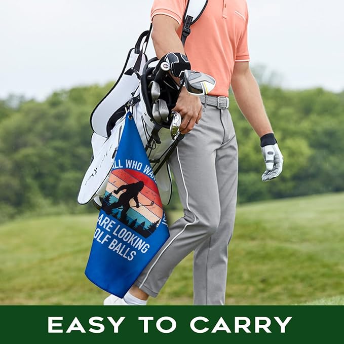 Not All Who Wander are Lost Polyester Printed Golf Towel for GolfBag, Funny Golf Gifts & Accessories for Men Women Golfs Fan Dad Grandpa, GolfLover Retirement Birthday Gifts (Blue)