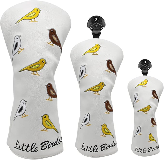 Golf Club Head Covers Birdie Driver Headcovers Fairway Wood Covers Hybrid Cover Elegant Embroidery Premium Leather Golf Mallet Blade Putter Cover
