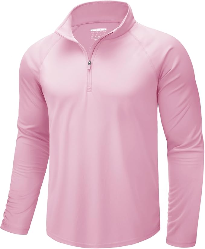 CRYSULLY Men's Long Sleeve 1/4 Zip Shirts Sun Protection Pullover UPF 50+ Rash Guard Running Lightweight T Shirt
