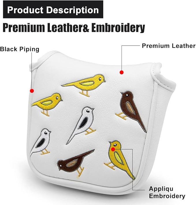 Golf Club Head Covers Birdie Driver Headcovers Fairway Wood Covers Hybrid Cover Elegant Embroidery Premium Leather Golf Mallet Blade Putter Cover
