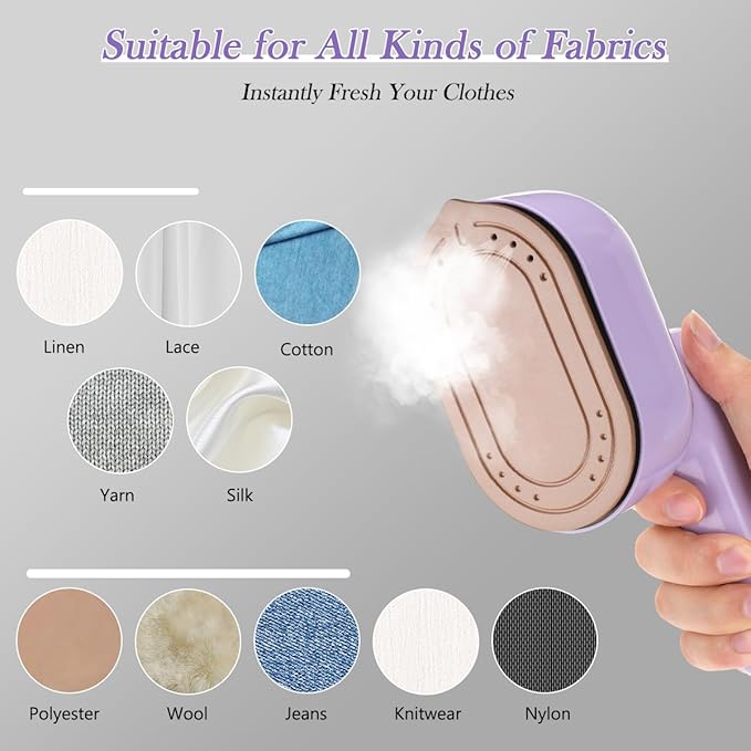 Mini Steam Iron for Clothes, Biupky Travel Steamer for Clothes Portable, Micro Steam Iron Mini Handheld Steamer Support Dry And Wet Ironing for Home Travel (Purple)