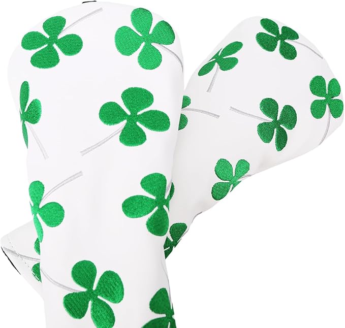 Golf Club Head Covers, 1pc Driver Headcover Fairway Wood Head Cover Hybrid Headcover or 3pcs Golf Headcovers Set 1 F H, Lucky Clover Golf Club Covers for 3 Wood, Drivers, Hybrids