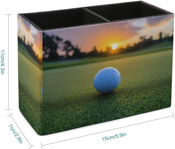 Pens Holder, Pencils Holder for Desk Organizer, Sport Golf Ball Sunset PU Leather Pencil Cups Desktop Stationery Storage Makeup Brush Holder Pens Organizer for Office Home
