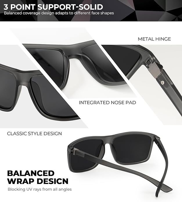 KALIYADI Polarized Sunglasses for Men and Women, Mens Sun Glasses with UV Protection for Driving Fishing Golf (3 Packs)