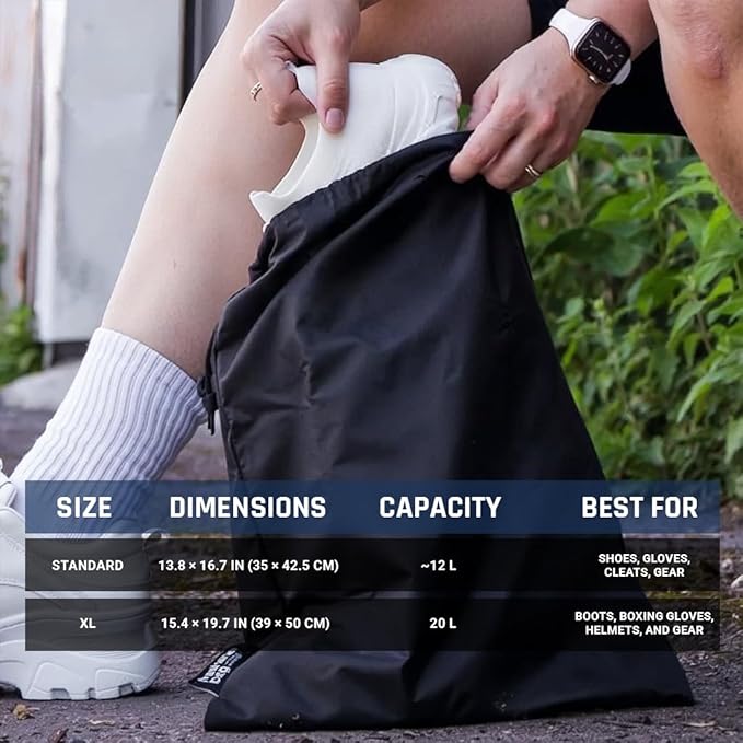 SmellWell Freshener Bag XL – Black | Shoe Bags for Travel, Golf Shoe Bag & Cleat Bag with Activated Bamboo Charcoal | Odor Eliminating & Moisture Absorbing Shoebag