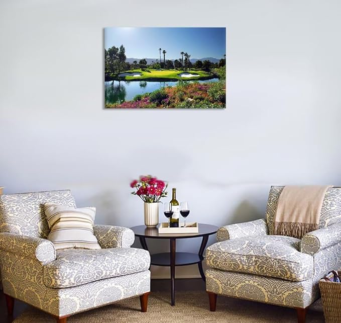 chenchenArt Indian Wells Golf Course Wall Art Picture Golf Course Poster Wall Decor for Living Room Bedroom Home Decorations Golf Artwork Canvas Prints Framed Ready to Hang(28''H x 44''W)