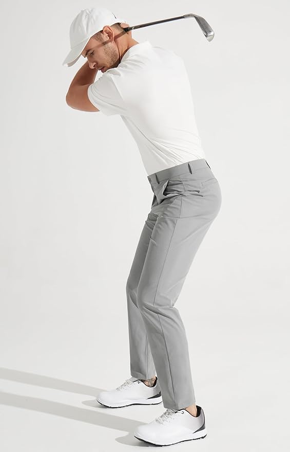 Libin Mens Golf Pants Stretch Work Dress Pants 30"/32"/34" Quick Dry Lightweight Casual Comfy Trousers with Pockets