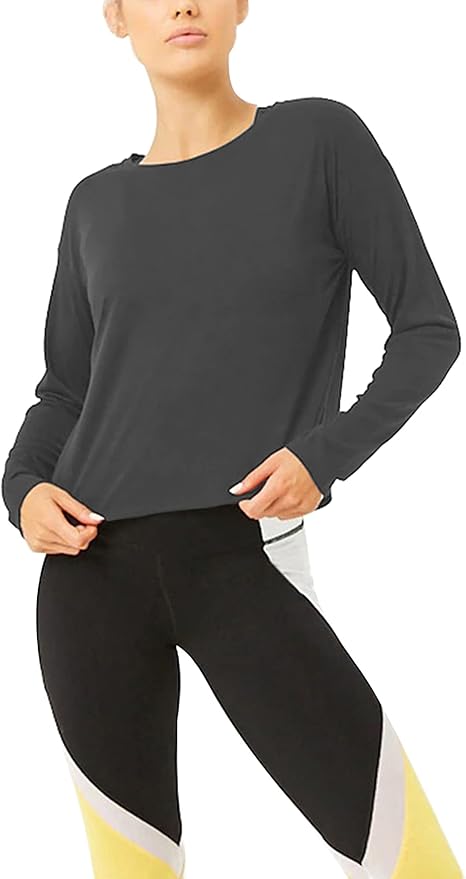 Bestisun Long Sleeve Workout Shirts Yoga Dance Tops Open Back Athletic Clothes for Women