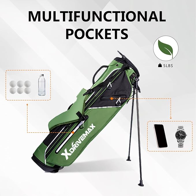 Golf Stand Bag, Lightweight Golf Bag with Stable Stand,Compact Design Featuring Easy-Carry Shoulder Straps, 4-Way Top, Essential Storage Pockets