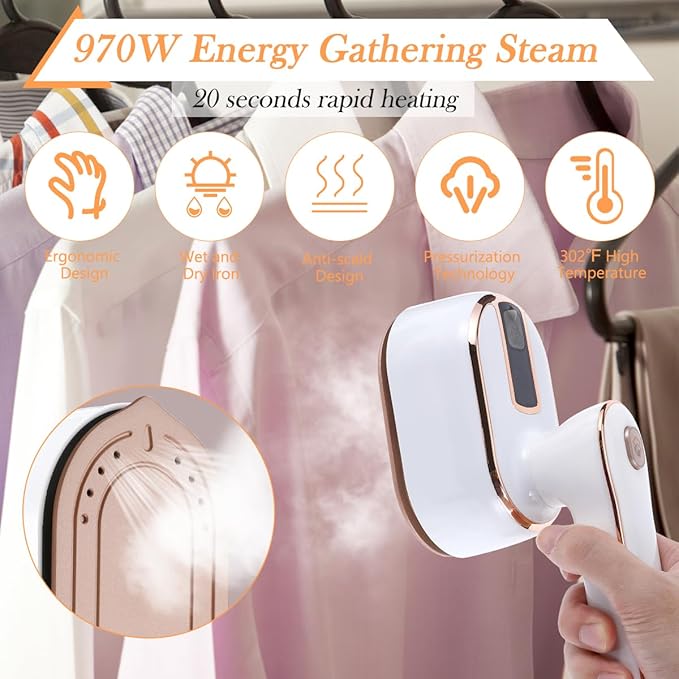Mini Steam Iron for Clothes, Biupky Travel Steamer for Clothes Portable, Micro Steam Iron Mini Handheld Steamer Support Dry And Wet Ironing for Home Travel (White)