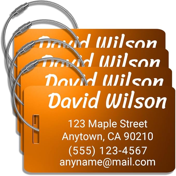 Personalized Luggage Tags for Suitcases 4 Pack – Custom Metal Name Tag for Travel, Golf Bag, and Baggage – Durable Aluminum Luggage Name Tags (Copper Sunset, Horizontal)