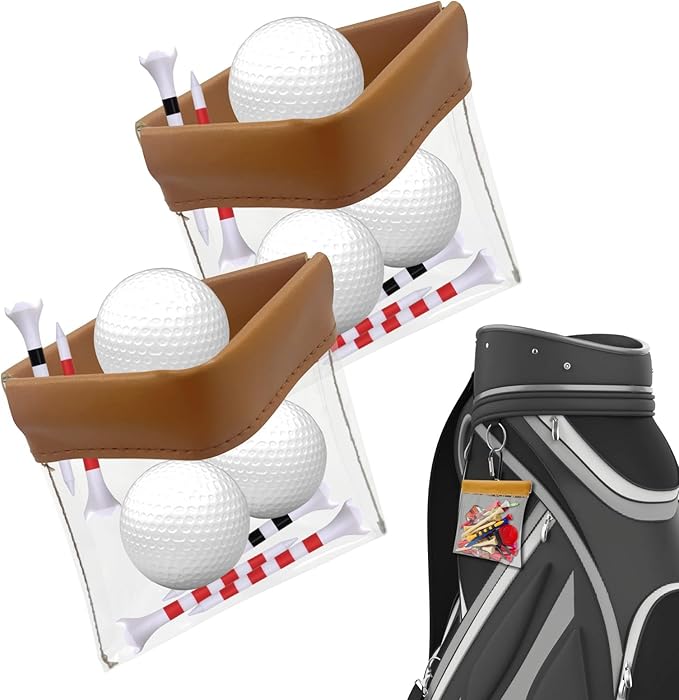 Golf Tees and Ball Pouch Bag, Portable Clear Squeeze Top Bag Holder with Clip, Professional Storage Golf Essentials and Accessories Organizer, 2 Piece