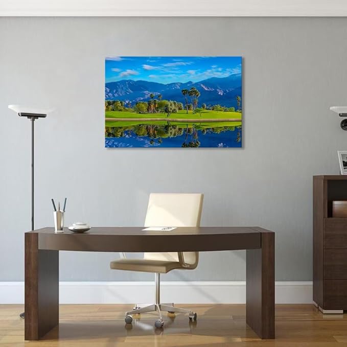Sonoran Desert of southern California Golf Course Canvas Wall Art for Living Room Bedroom Bathroom Home Decorations Golf Course Picture Poster Framed Artwork Ready to Hang(12''H x 16''W)