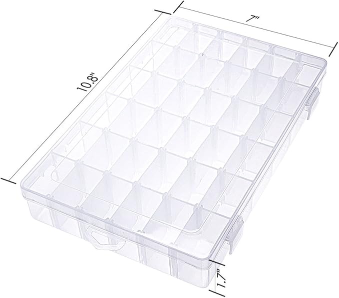 Gospire 36 Grids Clear Plastic Jewelry Box Organizer Storage Container with Removable Dividers (36 Grids - Clear)