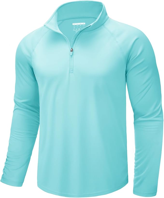 CRYSULLY Men's Long Sleeve 1/4 Zip Shirts Sun Protection Pullover UPF 50+ Rash Guard Running Lightweight T Shirt