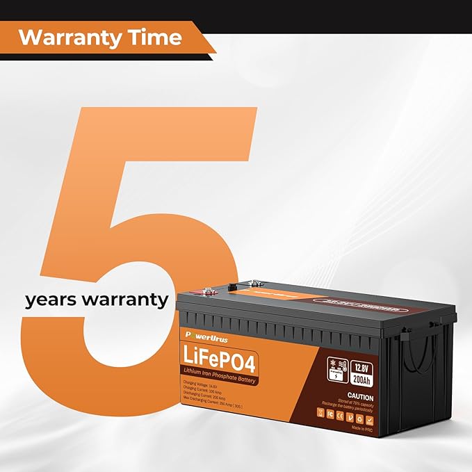 12V 200Ah Self-Heating LiFePO4 Lithium Battery with Smart APP, 4000+Cycle LiFePO4 Battery, Built-in 200A BMS, Wireless Real-Time Battery Monitor Function for RV, Marine, Off Grid Application