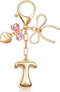 Gold Bubble Initial Keychain with Bow Decoration Bag Charms for Women, Cute Purse Handbag Accessories Gift