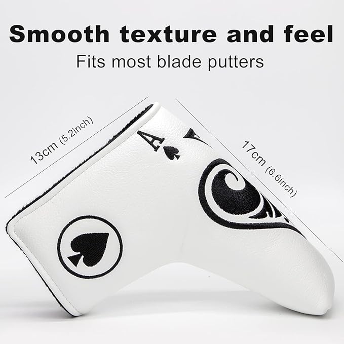 Golf Putter Cover Headcover Magnetic, Poker Ace Style Golf Club Head Cover, 4 Models Available Headcovers for Blade Half-Mallet Square Putters