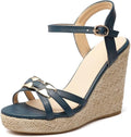 VOKLIN Women's Casual Espadrilles Wedge Sandals Open Toe Ankle Strap Metallic Chunky Platform Dressy Sandal
