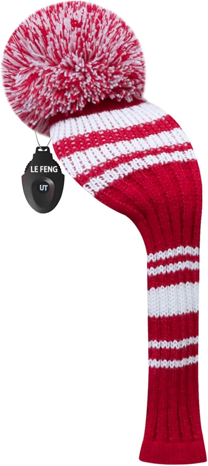 LeFeng 1Pcs Golf Club Cover, Knitted Golf Head Cover for 460cc Driver Fairway Woods and Hybrid with Cute Pom Pom and Number Tag