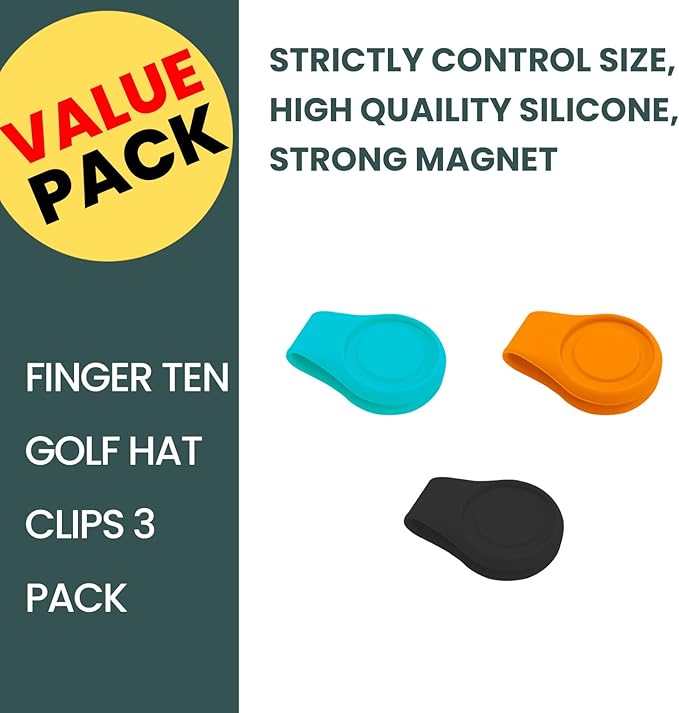 FINGER TEN Golf Ball Marker Hat Clip Magnetic Value 3 4 6 Pack Set Silicone Durable Removable Attaches Easily to Hats Caps Belt